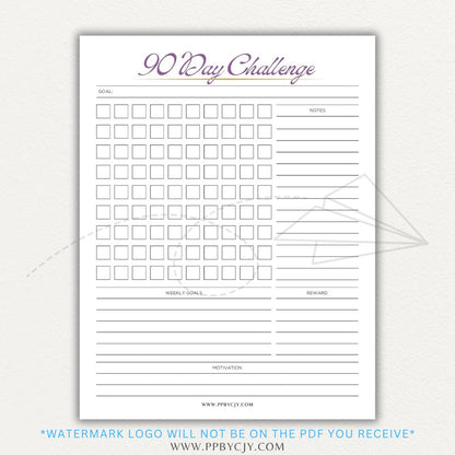 90 Day Goal Challenge Printable Template – Digital Download for Setting and Tracking Goals