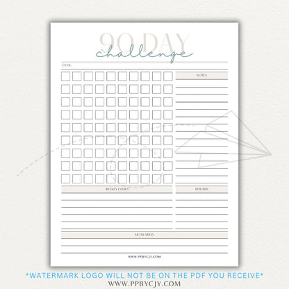 90 Day Goal Challenge Printable Template – Digital Download for Setting and Tracking Goals