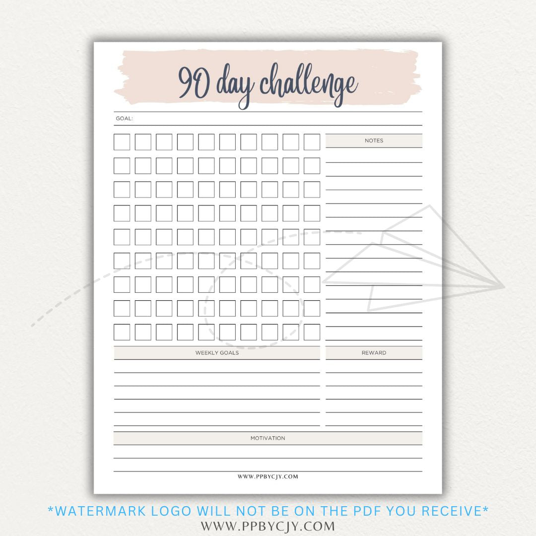 90 Day Goal Challenge Printable Template – Digital Download for Setting and Tracking Goals