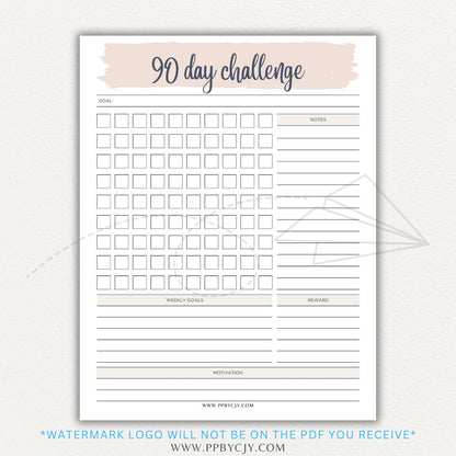 90 Day Goal Challenge Printable Template – Digital Download for Setting and Tracking Goals