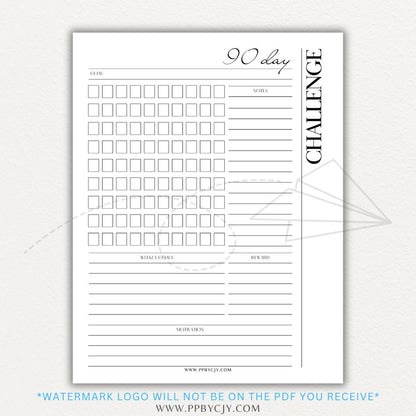 90 Day Goal Challenge Printable Template – Digital Download for Setting and Tracking Goals