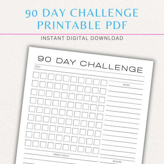 90 Day Goal Challenge Printable Template – Digital Download for Setting and Tracking Goals