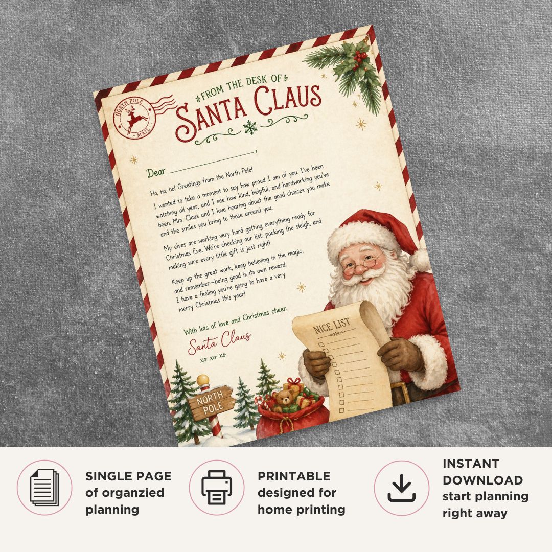 Letter From Santa printable personalized Christmas letter template for children and holiday traditions
