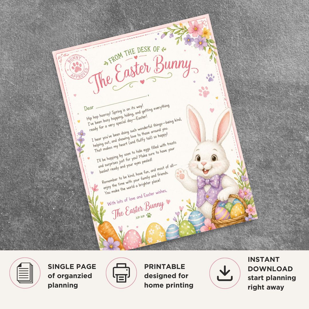 Letter From Easter Bunny printable personalized Easter letter template for children and holiday celebrations
