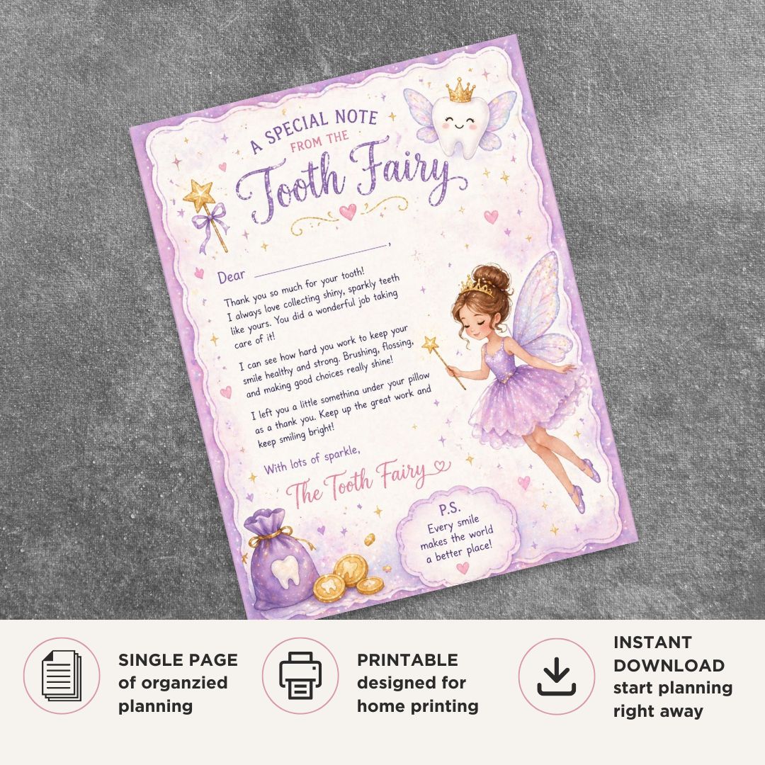 Letter From Tooth Fairy printable personalized letter template for children and lost tooth celebrations
