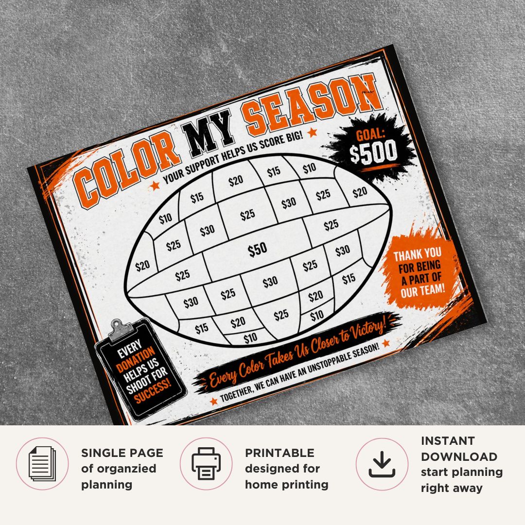 Baketball  Fundraiser Tracker printable color in donation goal sheet for team fundraising and event tracking
