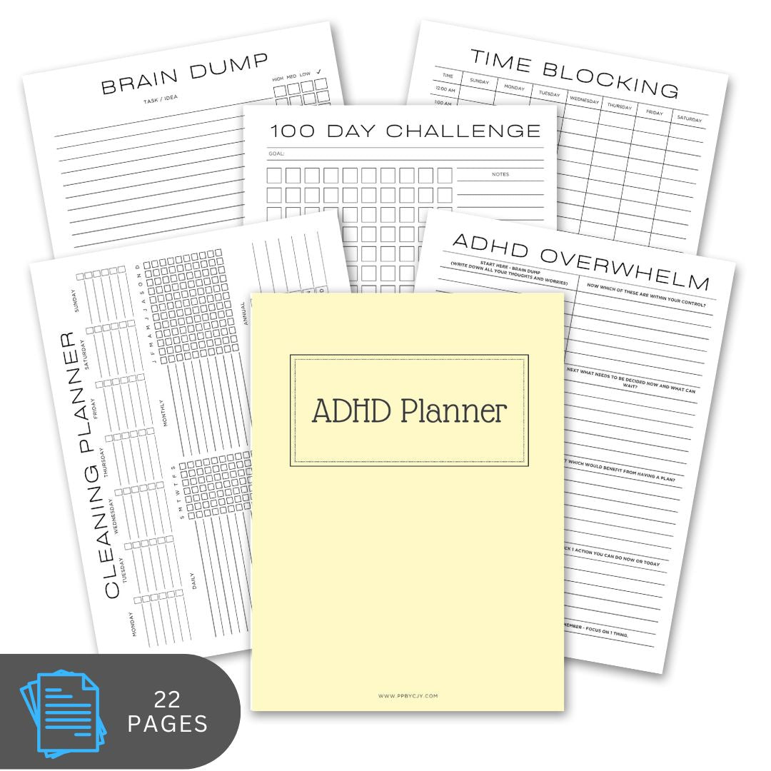 ADHD Planner Printable Bundle – 22 Page Daily, Weekly & Habit Tracker