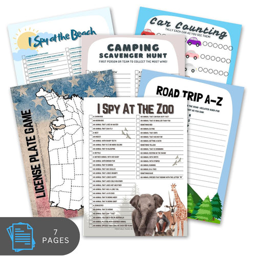 Collection of educational printables for kids with various activities on a white background.