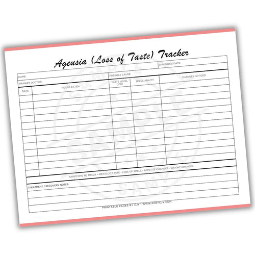 Agesia (Loss of Taste) Tracker form on a white background