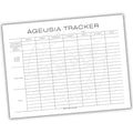 Ageusia tracker sheet with columns for days of the week and space for notes.