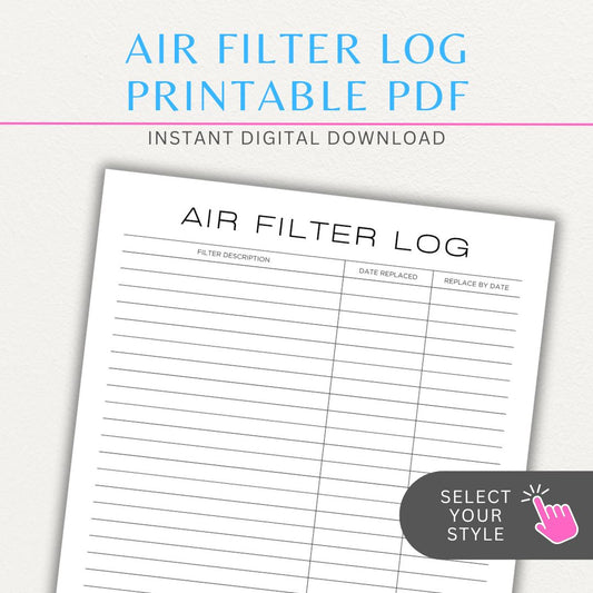 Air Filter Replacement Log Printable PDF Template for HVAC Maintenance Tracking