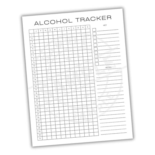 Yearly Alcohol Intake Tracker Printable with columns and rows of boxes to color in and a color key.
