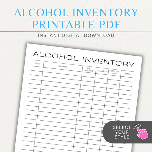 Alcohol Inventory Tracker Printable PDF Template for Bar and Liquor Stock Management