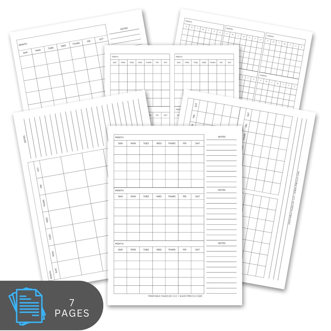 All-in-One Calendar Bundle-1 Month, 2, 3, 4, 6 Months and 1 Year Templates