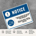 Printable Food Allergy Notice sign featuring a professional blue notice design and allergen warning message listing milk, eggs, wheat, soybean, peanuts, tree nuts, fish, and shellfish.
