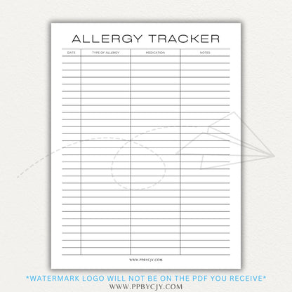  Allergy Tracker Printable PDF Template for Monitoring Symptoms and Triggers