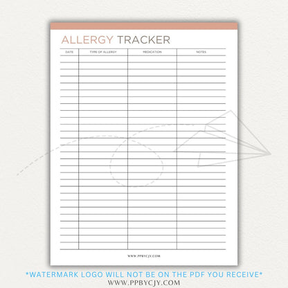  Allergy Tracker Printable PDF Template for Monitoring Symptoms and Triggers