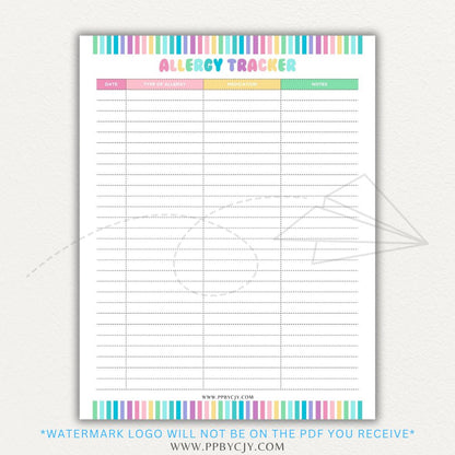  Allergy Tracker Printable PDF Template for Monitoring Symptoms and Triggers