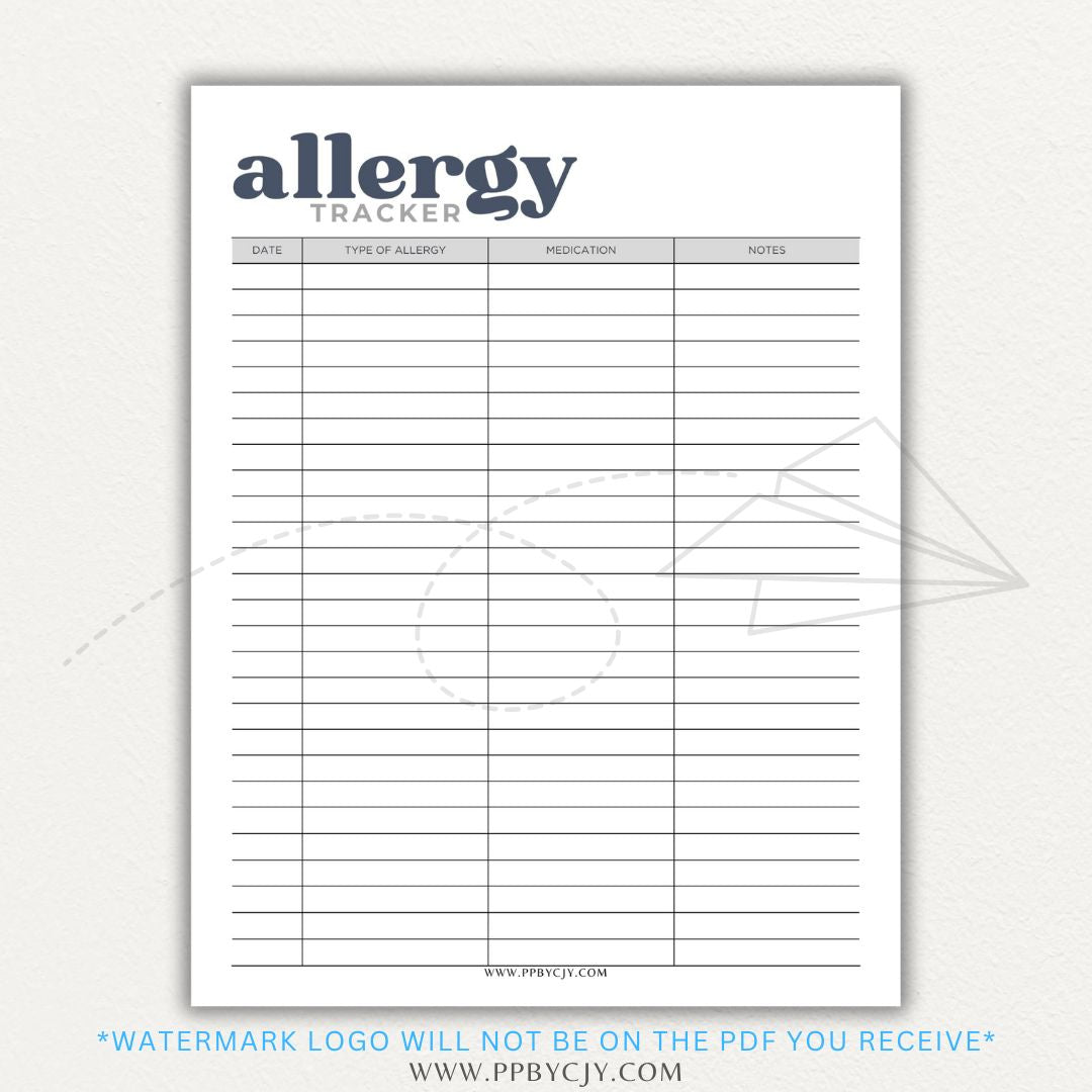  Allergy Tracker Printable PDF Template for Monitoring Symptoms and Triggers