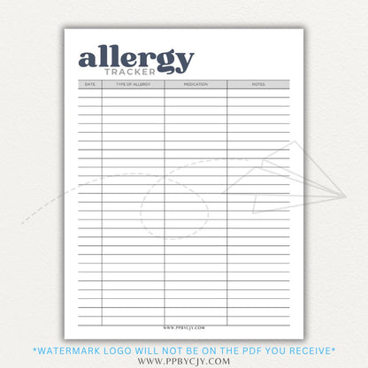  Allergy Tracker Printable PDF Template for Monitoring Symptoms and Triggers