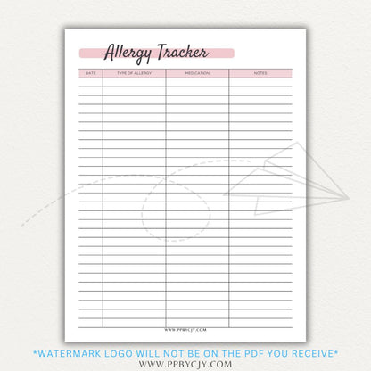 Allergy Tracker Printable PDF Template for Monitoring Symptoms and Triggers