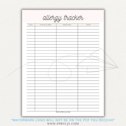 Allergy Tracker Printable PDF Template for Monitoring Symptoms and Triggers