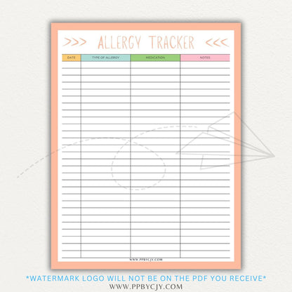  Allergy Tracker Printable PDF Template for Monitoring Symptoms and Triggers