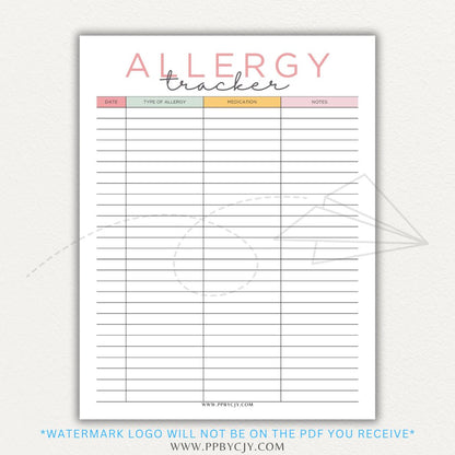  Allergy Tracker Printable PDF Template for Monitoring Symptoms and Triggers