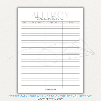  Allergy Tracker Printable PDF Template for Monitoring Symptoms and Triggers
