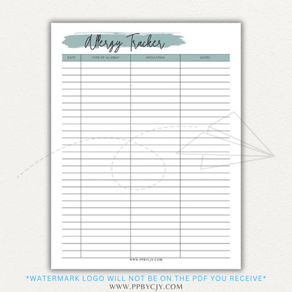  Allergy Tracker Printable PDF Template for Monitoring Symptoms and Triggers