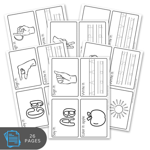 Collection of educational flashcards with various activities on a white background