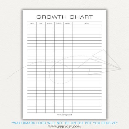 Animal Growth Tracker Chart Printable PDF Template for Weight and Development Logging