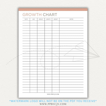 Animal Growth Tracker Chart Printable PDF Template for Weight and Development Logging