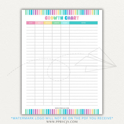 Animal Growth Tracker Chart Printable PDF Template for Weight and Development Logging