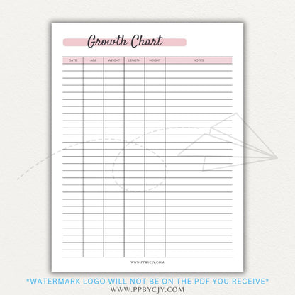Animal Growth Tracker Chart Printable PDF Template for Weight and Development Logging