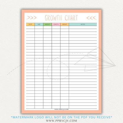Animal Growth Tracker Chart Printable PDF Template for Weight and Development Logging