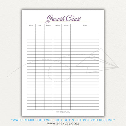 Animal Growth Tracker Chart Printable PDF Template for Weight and Development Logging