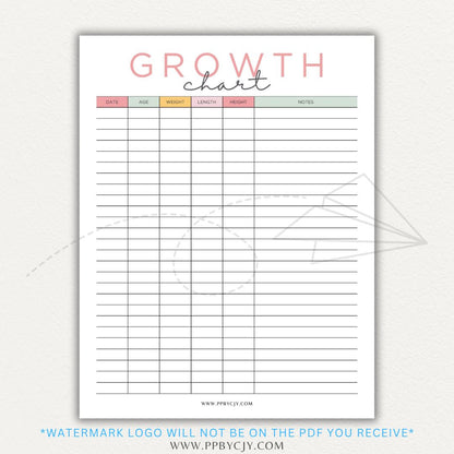 Animal Growth Tracker Chart Printable PDF Template for Weight and Development Logging