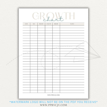 Animal Growth Tracker Chart Printable PDF Template for Weight and Development Logging