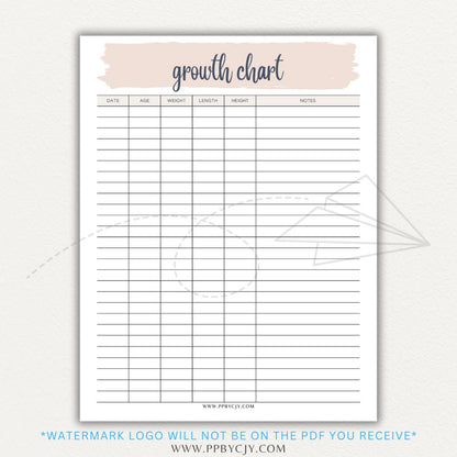 Animal Growth Tracker Chart Printable PDF Template for Weight and Development Logging