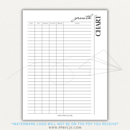 Animal Growth Tracker Chart Printable PDF Template for Weight and Development Logging