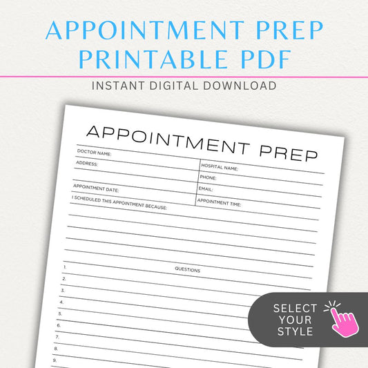 Health Appointment Preparation Printable PDF Template for Tracking Questions and Symptoms