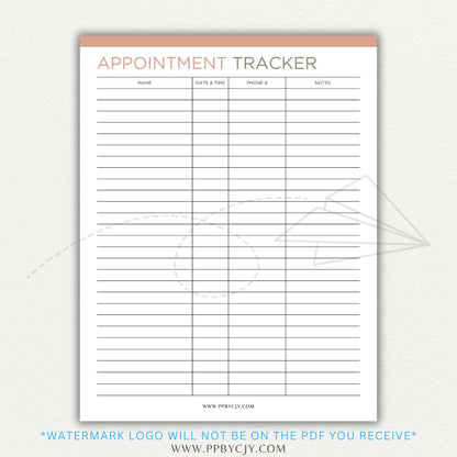 Appointment Calendar Tracker Printable PDF Template for Organizing Dates and Times