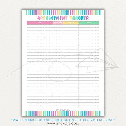 Appointment Calendar Tracker Printable PDF Template for Organizing Dates and Times