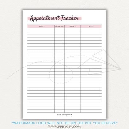 Appointment Calendar Tracker Printable PDF Template for Organizing Dates and Times