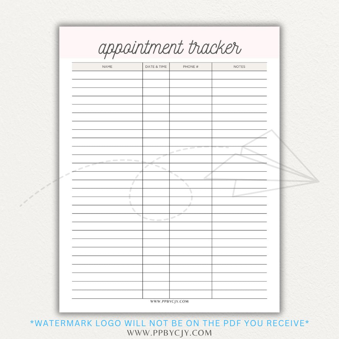Appointment Calendar Tracker Printable PDF Template for Organizing Dates and Times