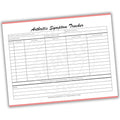 Arthritis Symptom Tracker sheet with a red border on a white background