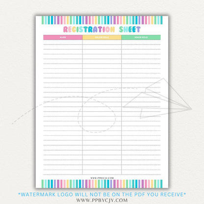 Audition Registration Sheet Printable PDF Template for Casting Calls and Talent Shows