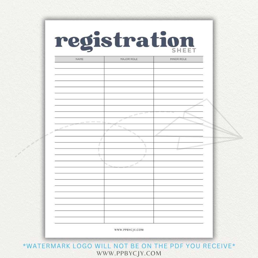 Audition Registration Sheet Printable PDF Template for Casting Calls and Talent Shows