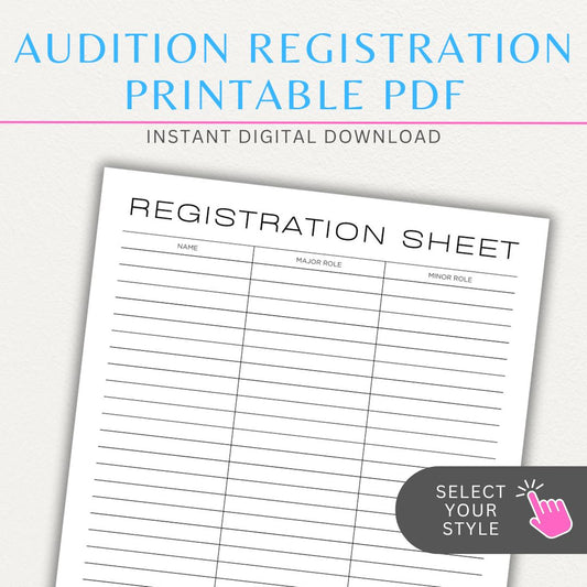 Audition Registration Sheet Printable PDF Template for Casting Calls and Talent Shows